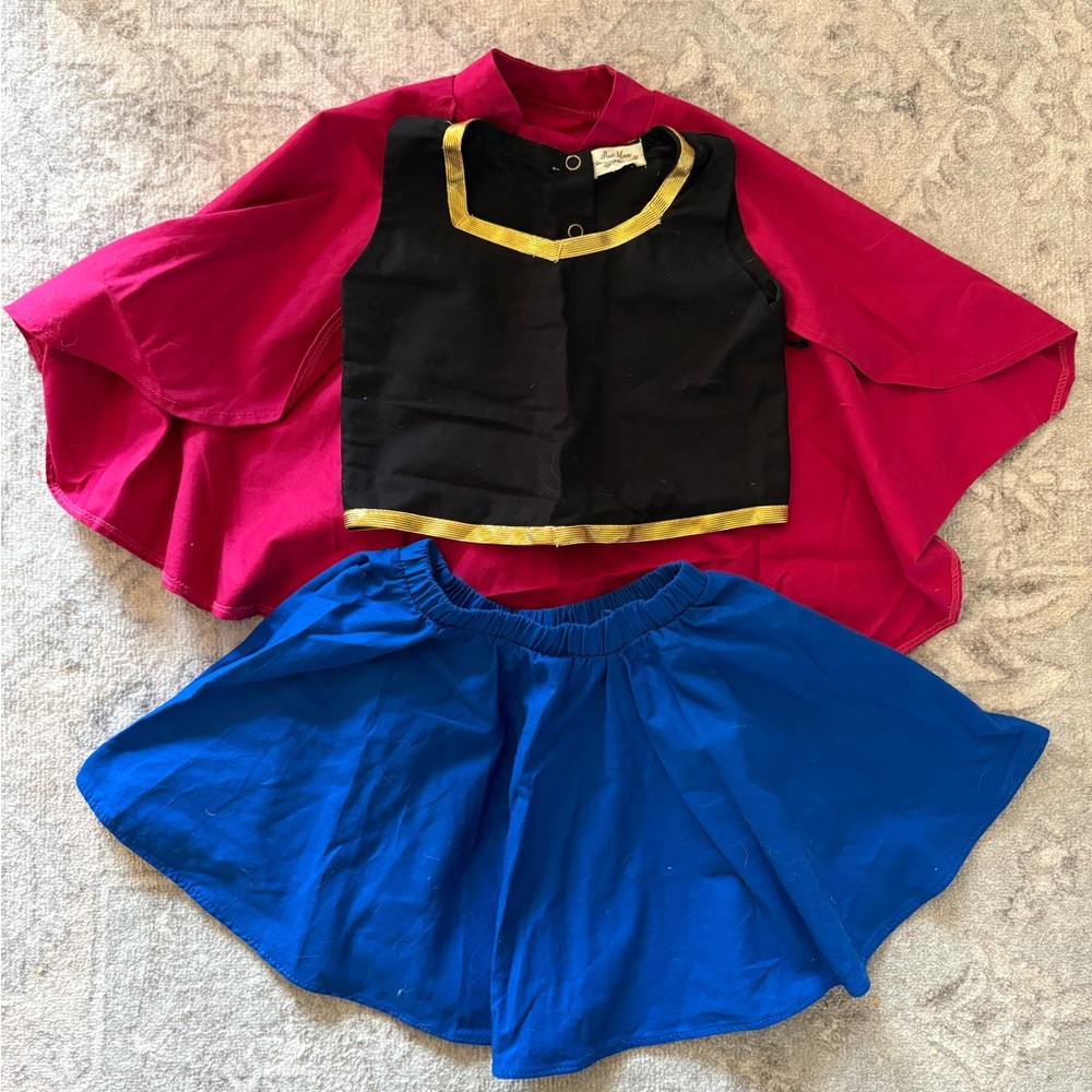 RueMuu Anna Cape Set with Black Vest and Royal Blue Skirt - size 4